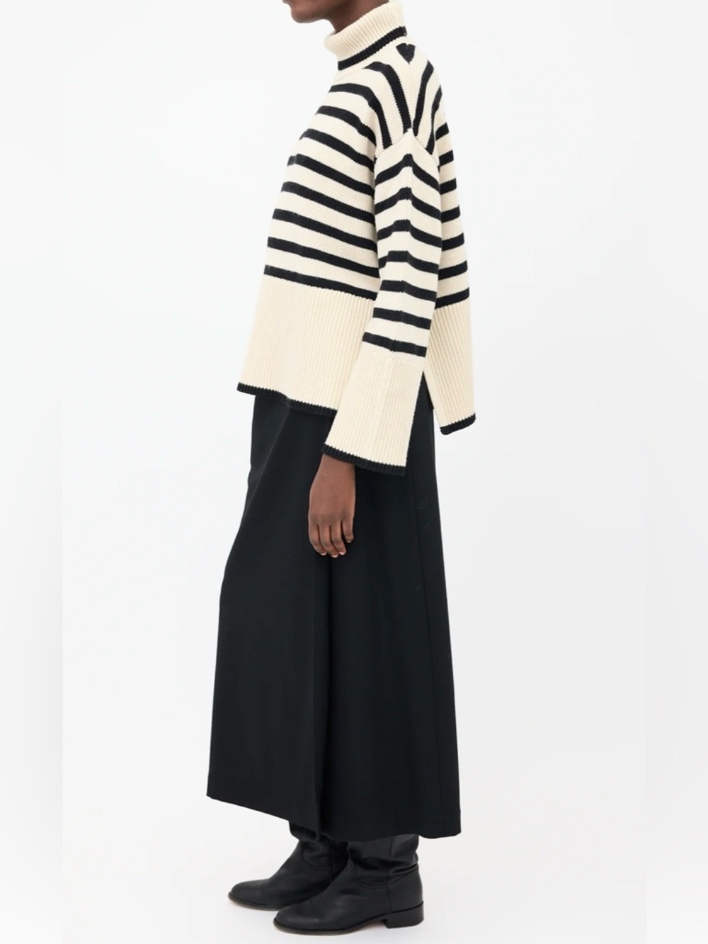Toteme Black and Cream Striped Turtleneck Sweater size S wool / cotton